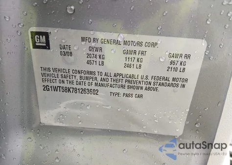 2008 Chevrolet Impala Lt from USA, damaged, VIN 2G1WT58K781263602